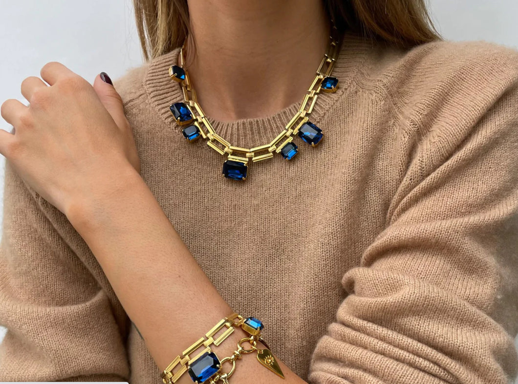 Luciana Necklace with Blue and Yellow Crystals