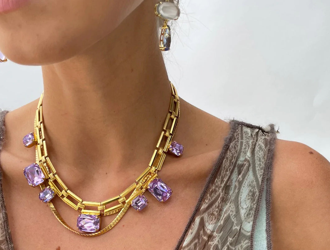 Luciana Chain Necklace with Lilac Crystals
