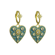 Load image into Gallery viewer, Amore Dangle Earrings with Enamel Hearts
