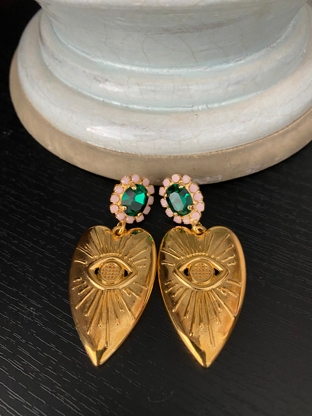Heart green crystal earrings