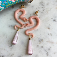 Load image into Gallery viewer, Nuwa Light Pink Resin Snake Earrings with Drops
