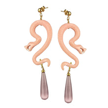 Load image into Gallery viewer, Nuwa Light Pink Resin Snake Earrings with Drops
